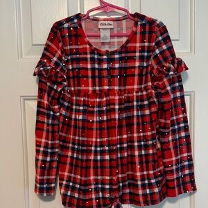 Little Lass Red and Blue Plaid Ruffle Top